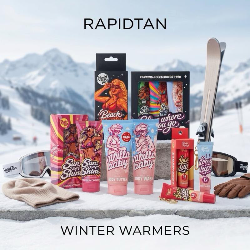 RapidTan Winter Warmers Bundle - 1x 200ml Tanning Cream, 2x SPF 15 Loose Lips, Glow Where You Go Trio, Beach Ready Bundle, Body Butter & Exfoliating Shower Gel