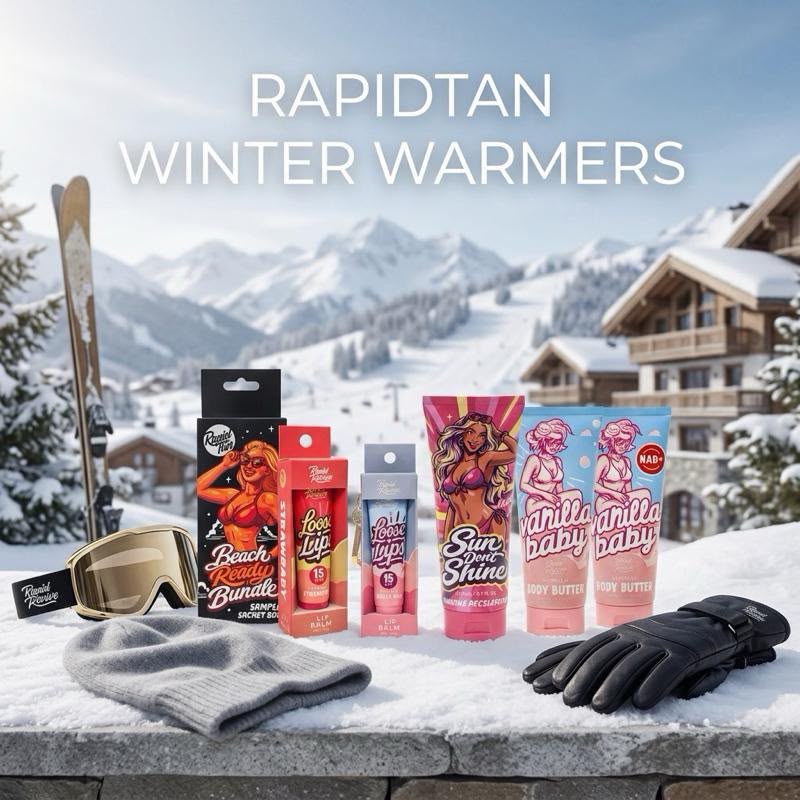 RapidTan Winter Warmers Bundle - 1x 200ml Tanning Cream, 2x SPF 15 Loose Lips, Glow Where You Go Trio, Beach Ready Bundle, Body Butter & Exfoliating Shower Gel