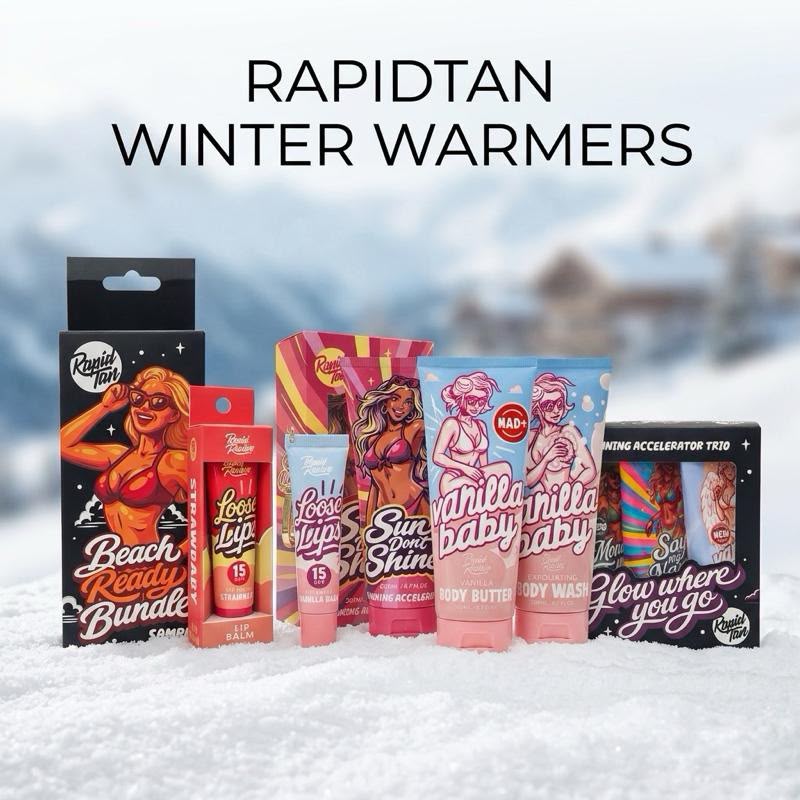 RapidTan Winter Warmers Bundle - 1x 200ml Tanning Cream, 2x SPF 15 Loose Lips, Glow Where You Go Trio, Beach Ready Bundle, Body Butter & Exfoliating Shower Gel